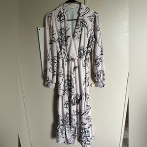 Shein- Elegant Black and White Floral Midi Dress